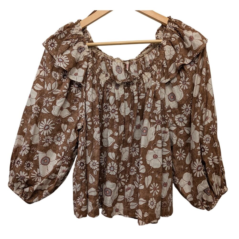 Free People Brown Floral Peasant Blouse